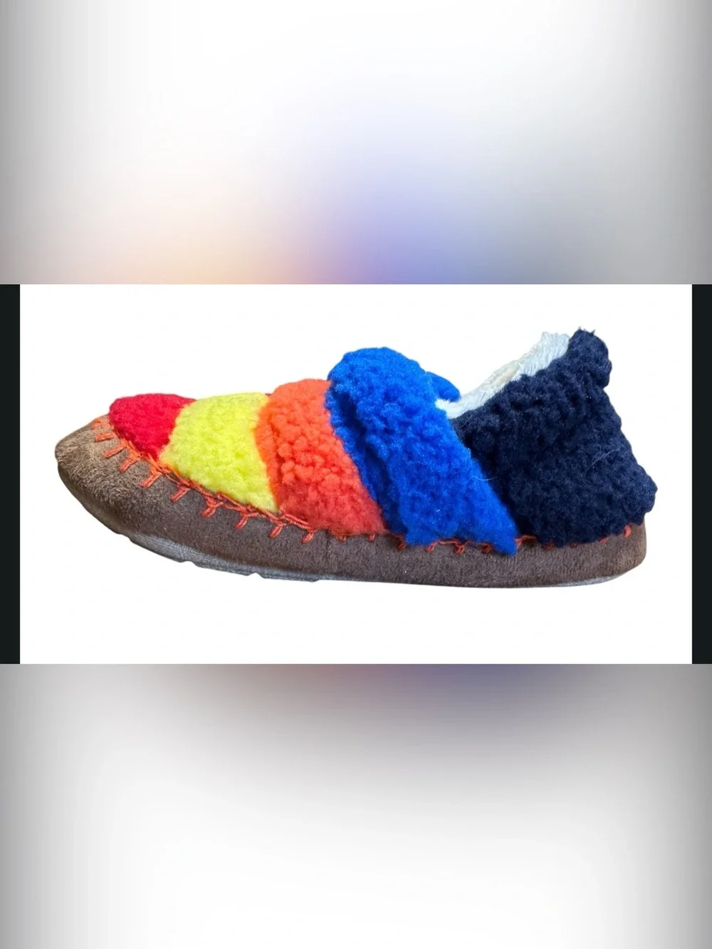 Like new! Lands End Size 13 Colorful Striped Fleece Slippers Faux Fur